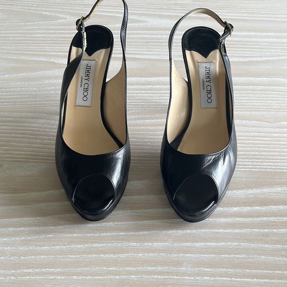 Jimmy Choo Nova Peep-Toe Leather Slingback Platform Pumps Black size 39 - Picture 3 of 14